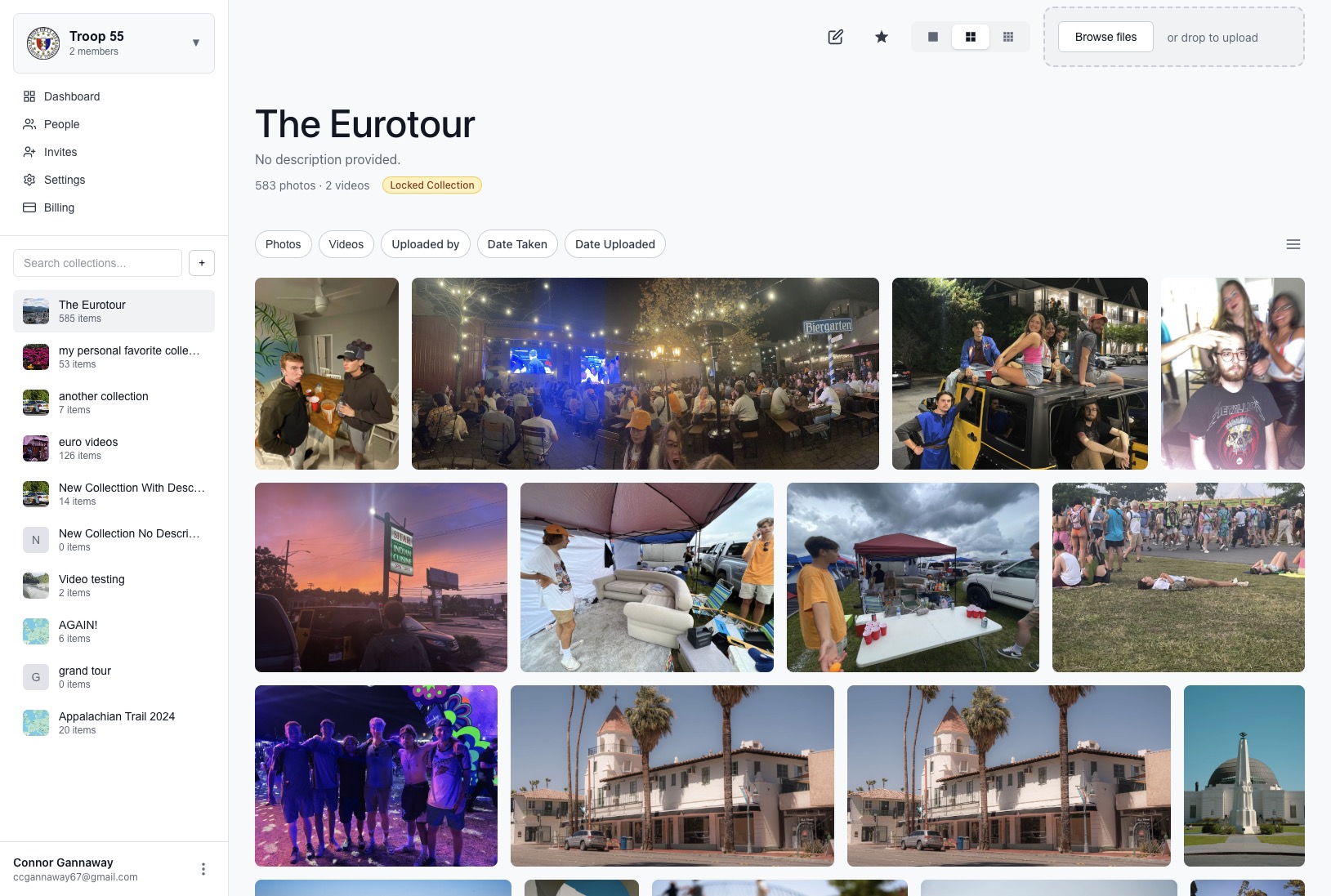 Fireside app showing a photo collection with multiple albums and shared photos