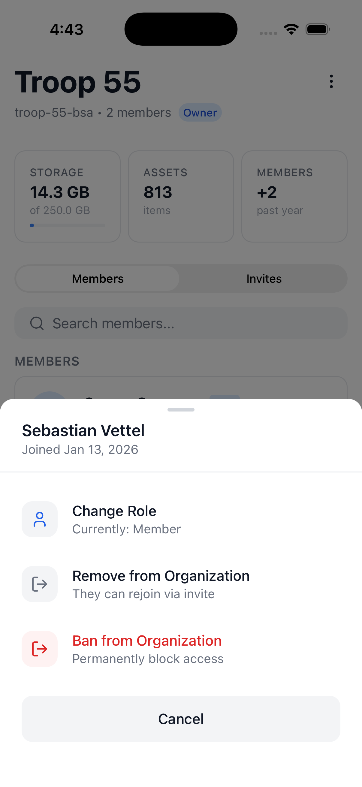 Fireside app manage view